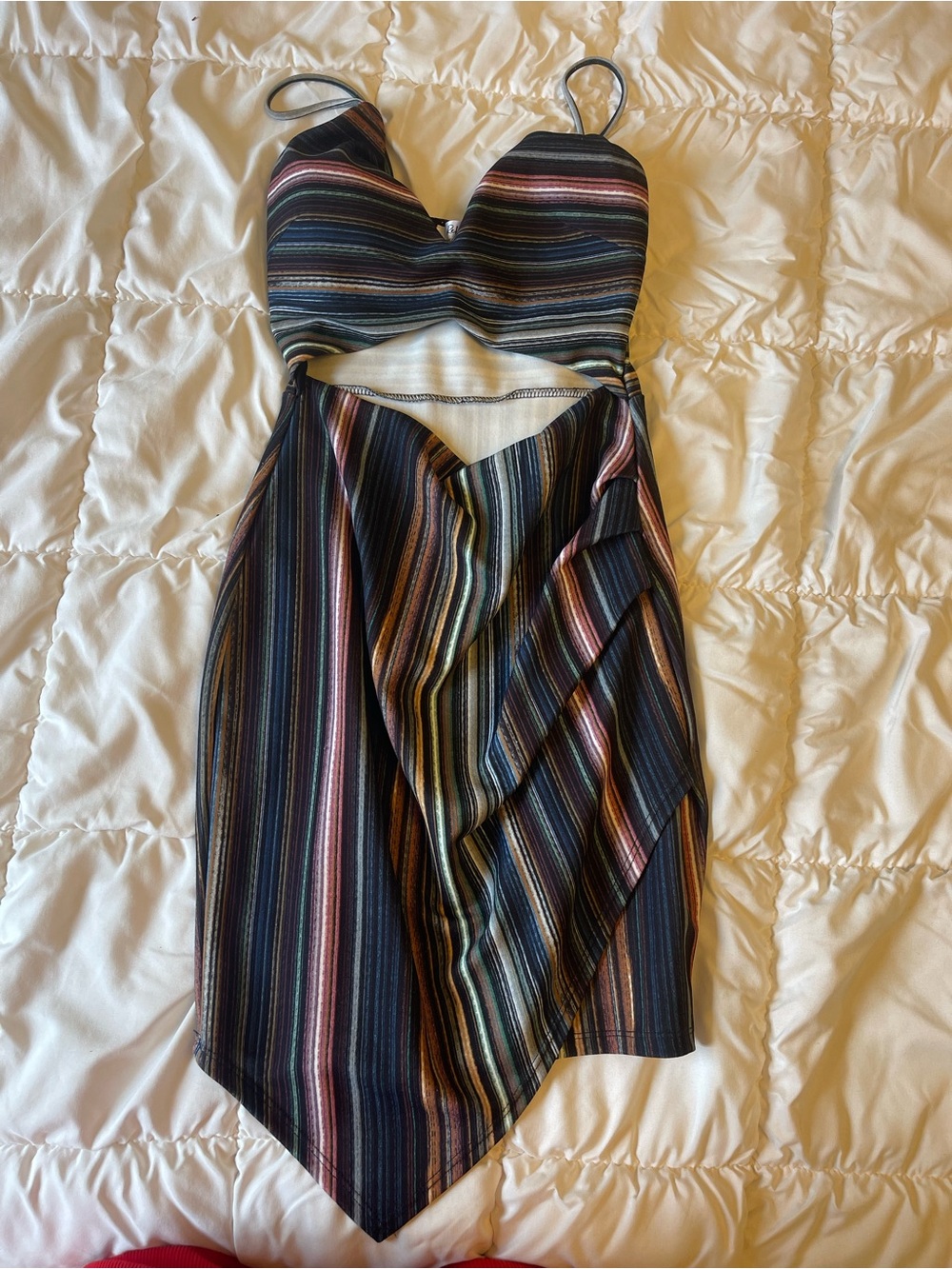 ReVamped Black Dress with Multicolor Stripes